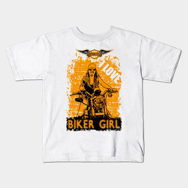 I Love Biker Girl, T-shirt for Biker, MotorCycle Rider Tee, Biker Gift Kids T-Shirt by Ben Foumen